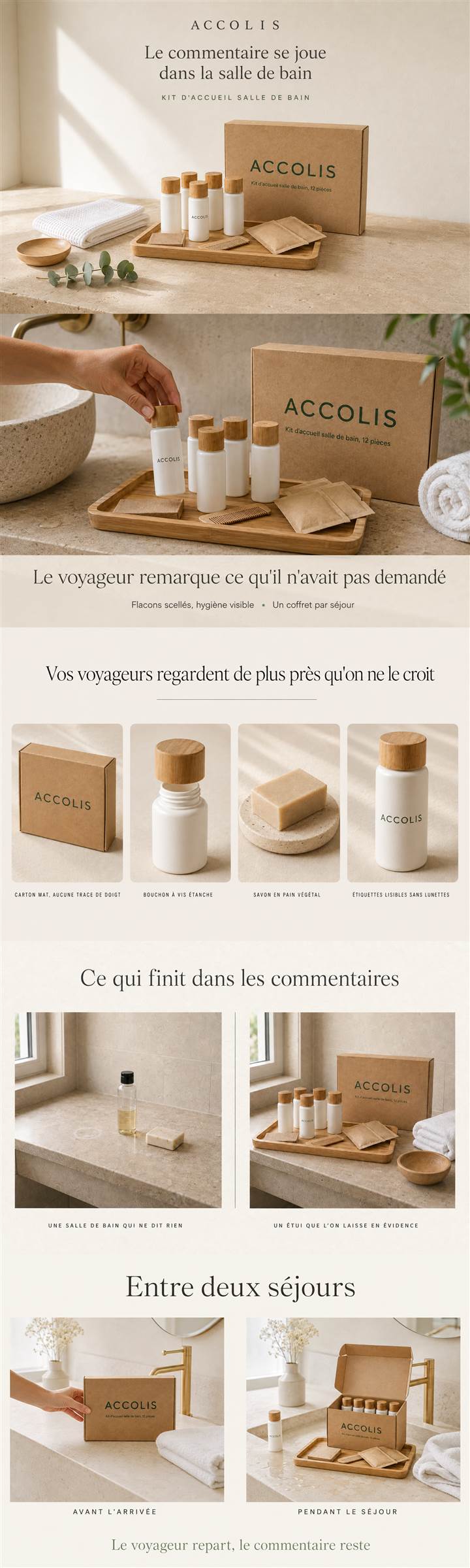 Fiche A+ Amazon générée par SellerScale pour un kit d'accueil de salle de bain