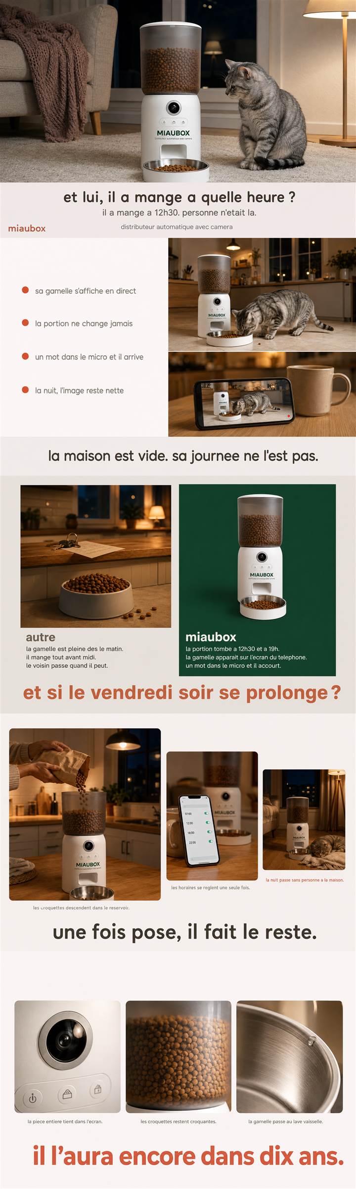 Fiche A+ Amazon générée par SellerScale pour un distributeur de croquettes avec caméra