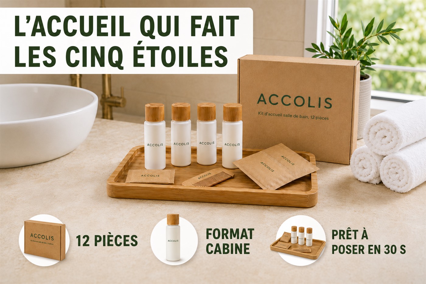 Page de vente Amazon générée par SellerScale pour le kit d'accueil de salle de bain ACCOLIS